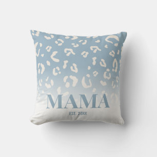Coussin Maman personnalisé motif léopard bleu moderne