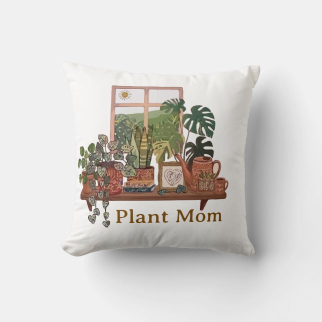 Coussin Maman Plante Boho Jardin Intérieur Aquarelle  (Recto)