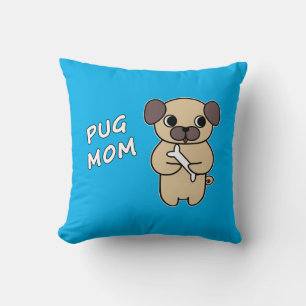 Coussin MAMAN PUG - Bleu ciel