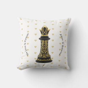 Coussin MAMAN Reine de ma vie, Écriture Dorée Échecs Noirs