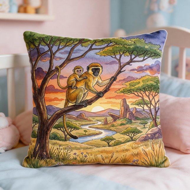 Coussin Maman singe et bébé Animaux de safari  (Créateur téléchargé)