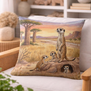 Coussin Maman Suricate et ses petits Animaux de Safari 