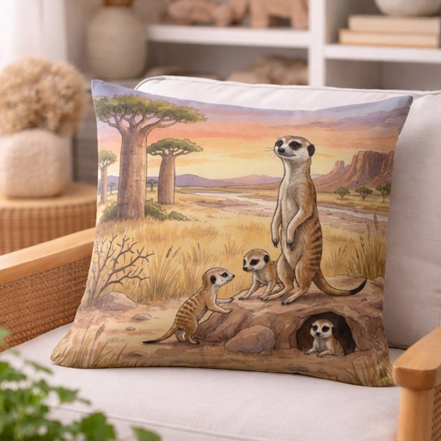 Coussin Maman Suricate et ses petits Animaux de Safari  (Créateur téléchargé)