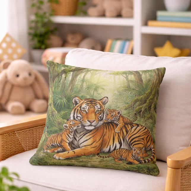 Coussin Maman Tigre Mignon Et Ses Petits Animaux De La Jun (Créateur téléchargé)