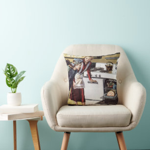 Coussin Maman vintage dans la cuisine en train de cuisiner