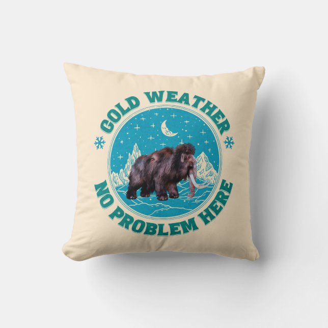 Coussin Mammouth d'hiver humour en temps froid (Recto)