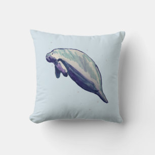 Coussin Manatee Floride Animal Peinture Blue Throw Pillow