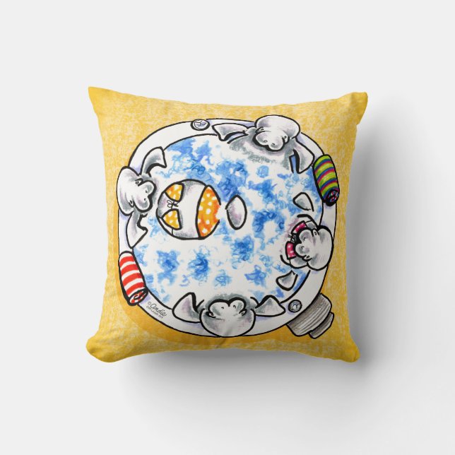 Coussin Manatees Hot Tub Fun Off-Leash Art™ (Recto)