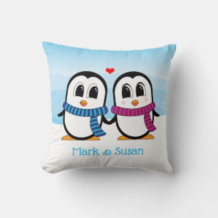 Coussin Manchons Couple de Pingouins Mignons