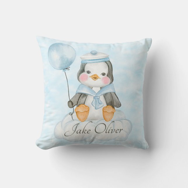 Coussin Manchot Bleu Garçon Bébé (Recto)