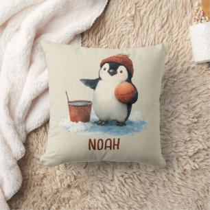 Coussin Manchot de basket d'hiver personnalisé pour enfant