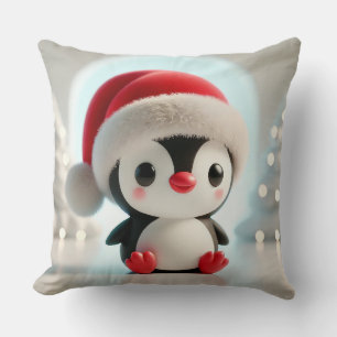 Coussin Manchot de dessin animé joyeux portant un chapeau