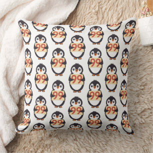 Coussin Manchot de dessin animé tenant le numéro 99