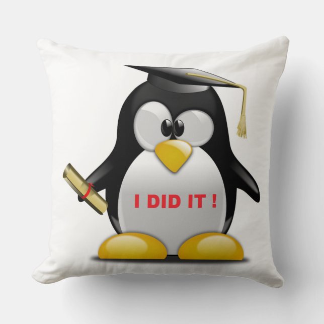 Coussin Manchot diplômé "JE L'AI FAIT" (Recto)