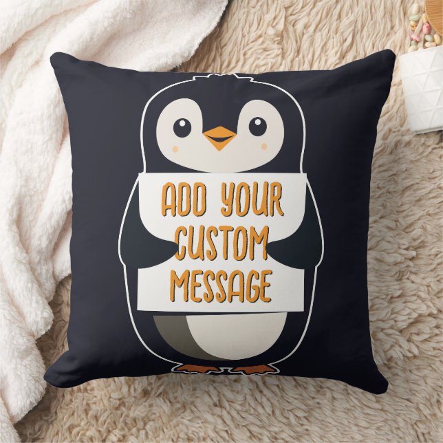 Coussin Manchot joueur avec un panneau pour votre message (Couverture)