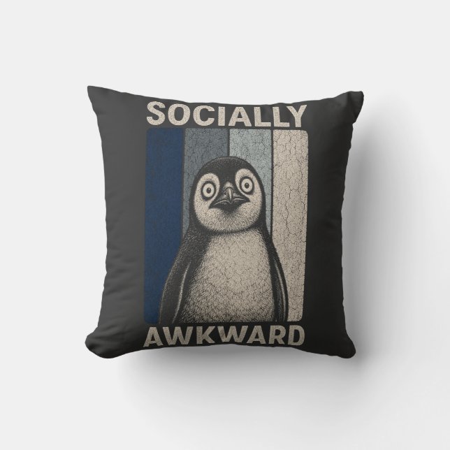 Coussin Manchot mal à l'aise drôle Humour rétro (Recto)
