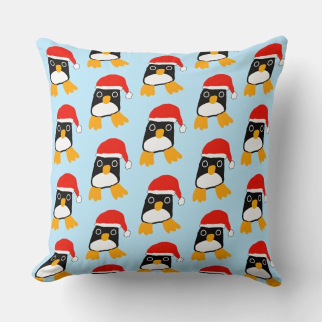 Coussin Manchot Mignon Avec Chapeau De Noël (Recto)