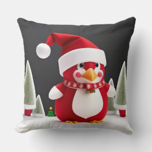 Coussin Manchot rouge festif avec un chapeau de Père Noël