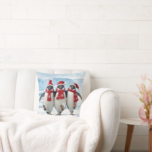 Coussin Manchots de Noël dansant sur un glacier arctique (Canapé)
