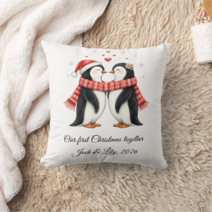Coussin Manchots Romantiques Couple Noël Personnalisé