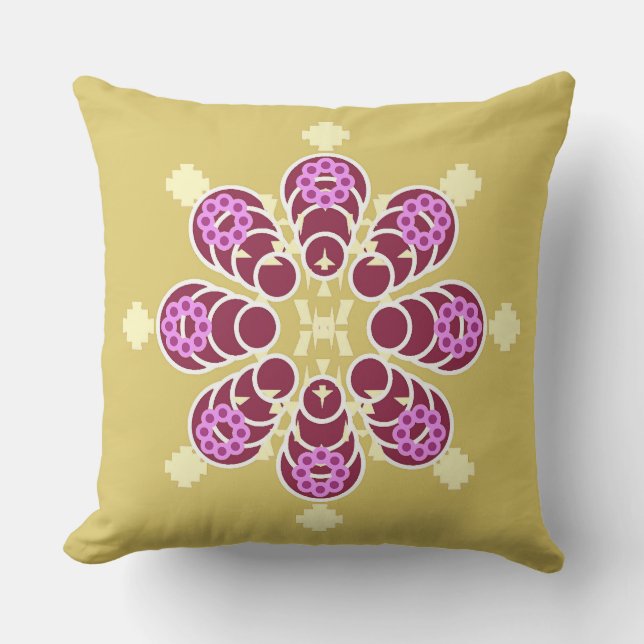Coussin Mandala à huit points - or et violet (Recto)