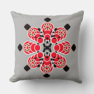 Coussin Mandala à huit points - rouge, gris et noir