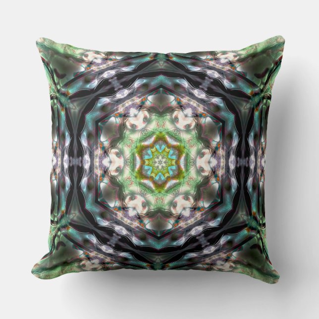 Coussin Mandala à l'intérieur hexagone vieux argenté marte (Recto)