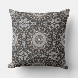 Coussin Mandala à motif kaléidoscope marron et argent
