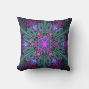 Coussin Mandala à partir du centre, art fractal coloré ave