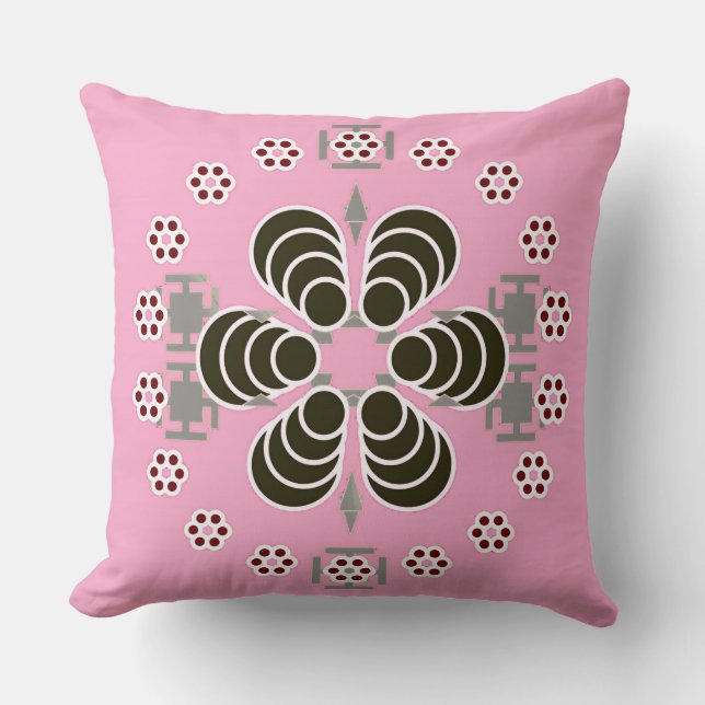 Coussin Mandala à six points - rose et noir (Recto)