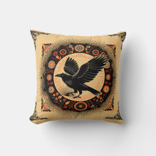 Coussin  Mandala Académique Sombre Corbeau Cercle Bohème G