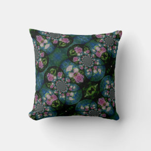 Coussin Mandala aquarelle florale de pivoine rose élégante