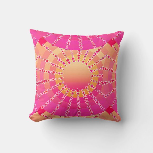 Coussin Mandala avec étoiles - dégradé de satin rose et co (Recto)