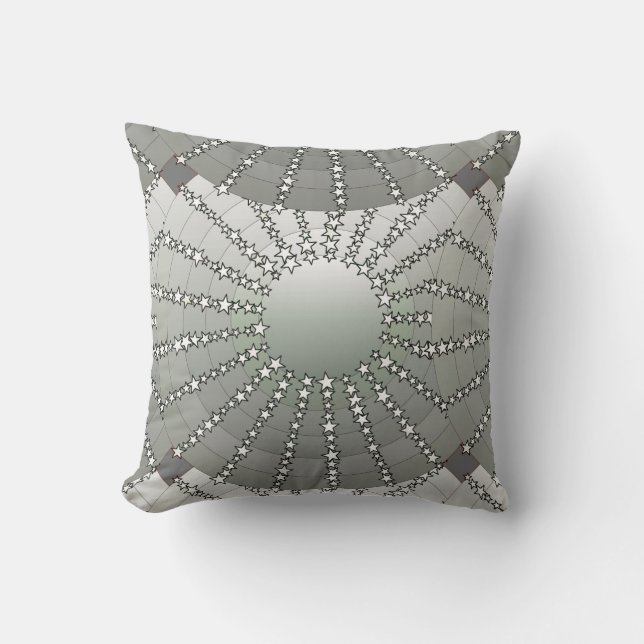 Coussin Mandala avec étoiles - gris argenté dégradé satin (Recto)