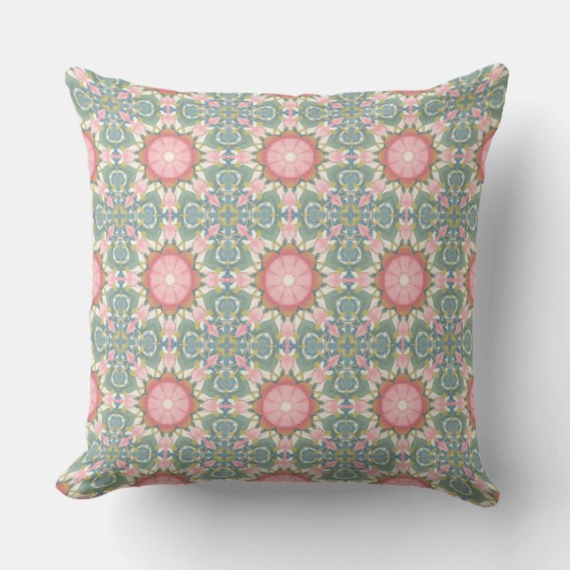 Coussin Mandala Bohème Rose et Turquoise (Recto)