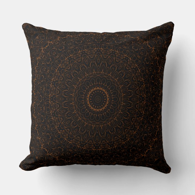 Coussin Mandala Brun Chocolat avec Symétrie Intrinsèque (Recto)