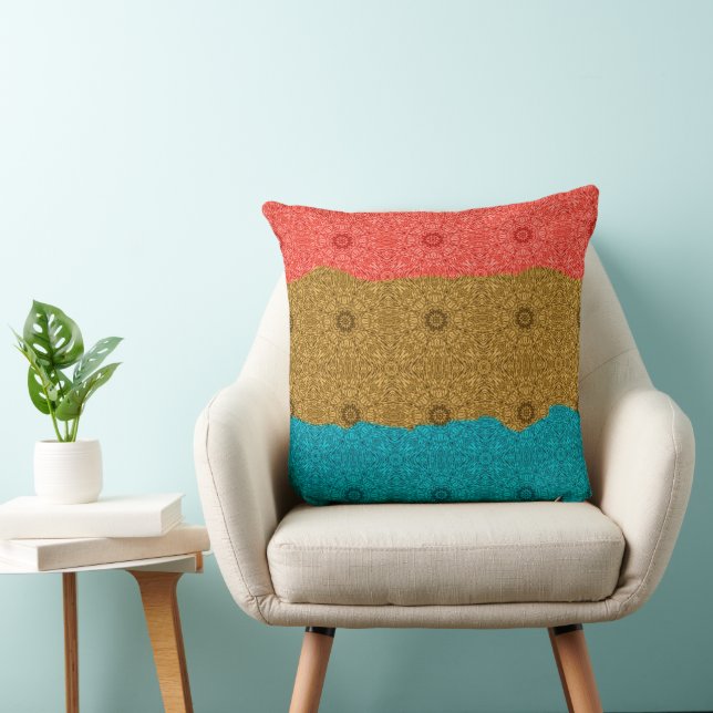 Coussin Mandala Carrelage Coral Ambre Turquoise (Chaise)
