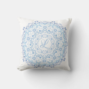Coussin Mandala Cercle Minimaliste Simple Bleu Floral