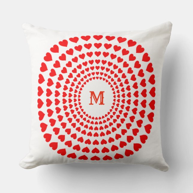 Coussin Mandala Cercles Cœur Rouge sur Fond Blanc (Recto)