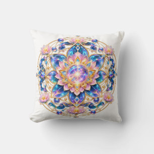 Coussin Mandala Cosmique de Luxe en Cristal Iridescent Flo