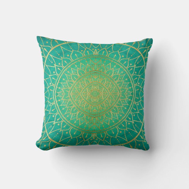 Coussin Mandala couleur vert émeraude (Recto)