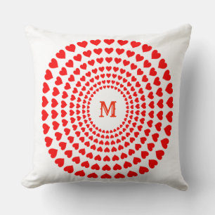 Coussin Mandala de cercles Cœur Rouge sur fond blanc