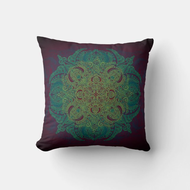 Coussin Mandala de dentelle turquoise et vert au-dessus de (Recto)