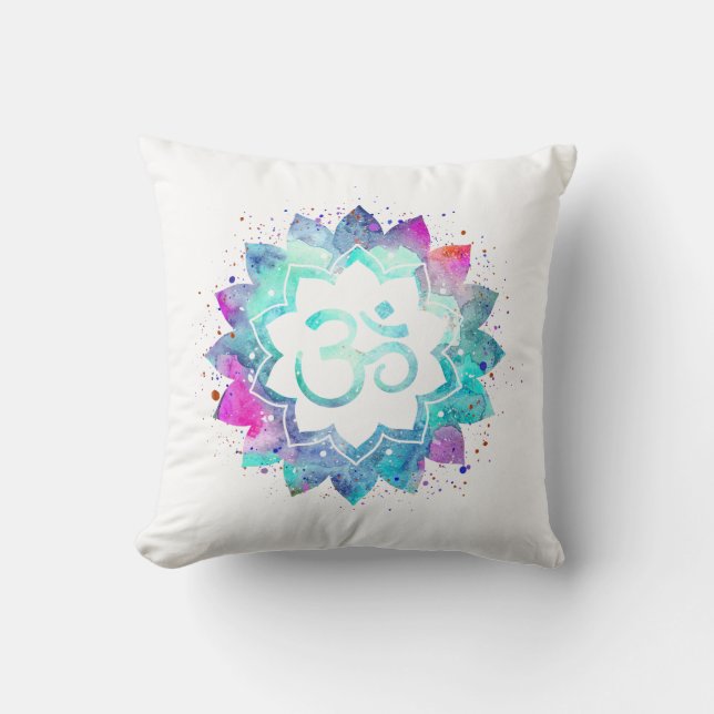 Coussin Mandala de fleur de Lotus d'aquarelle de symbole (Recto)