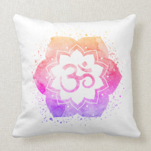 Coussin Mandala de fleur de Lotus de coton de symbole d'OM