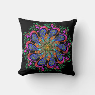 Coussin Mandala de la Mood Bohême sur Noir