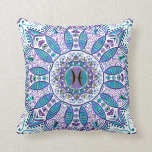 Coussin Mandala de Poissons dans la turquoise et le