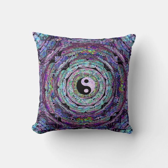 Coussin Mandala de Yin Yang dans des couleurs pourpres (Recto)