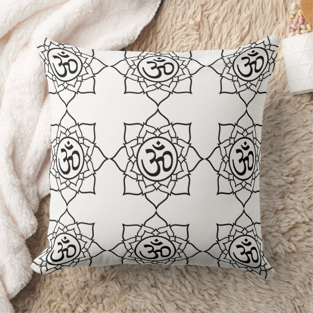 Coussin Mandala de Yoga Om Blanc Noir Peinture sur (Couverture)