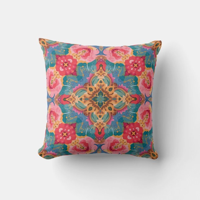 Coussin Mandala Décoratif Floral Vibrant (Recto)